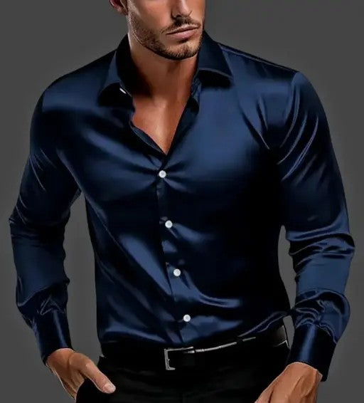 Men Regular Fit Solid Spread Collar Casual Shirt for partywear -Black