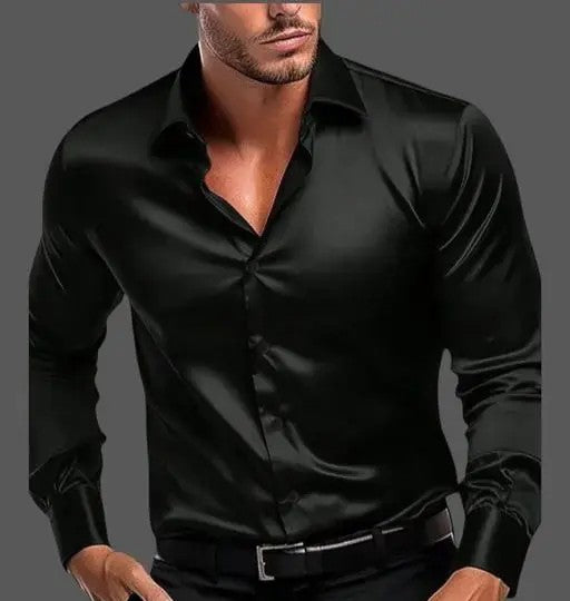 Men Regular Fit Solid Spread Collar Casual Shirt for partywear -Black